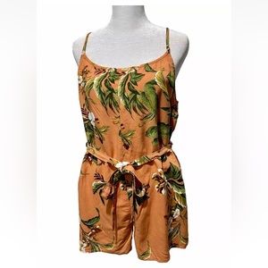 Derek heart romper short tropical floral beach resort wear orange women’s M